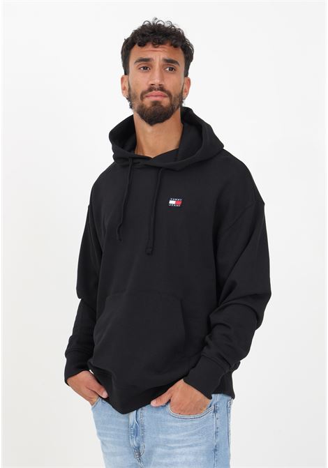 Men's black hooded sweatshirt embellished with logo patch TOMMY JEANS | Sweatshirt | DM0DM16369BDSBDS