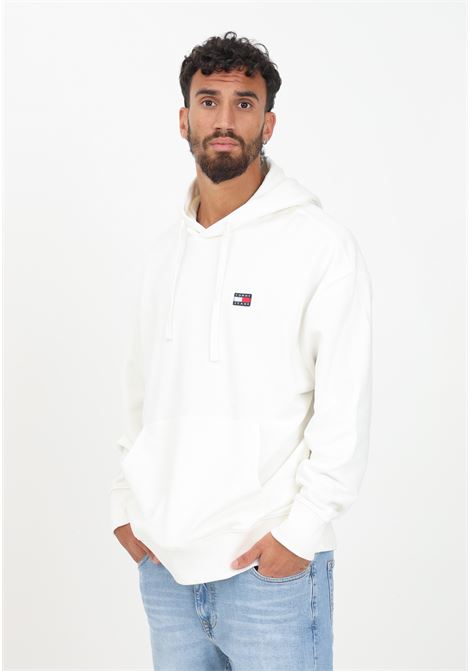 White hooded sweatshirt for men embellished with logo patch TOMMY JEANS | Sweatshirt | DM0DM16369YBHYBH