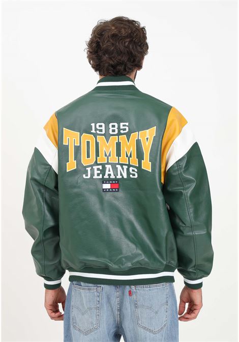Men's green leather jacket with color block motif TOMMY JEANS | Jacket | DM0DM16627L2ML2M