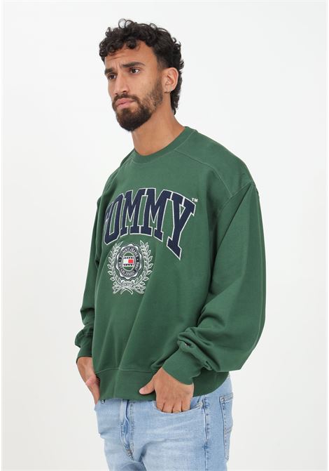 Men's Green Crew Neck College Sweatshirt TOMMY JEANS | Sweatshirt | DM0DM16804L2ML2M
