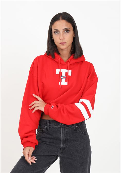 Red college style crop sweatshirt for women TOMMY JEANS | DW0DW16122XNLXNL
