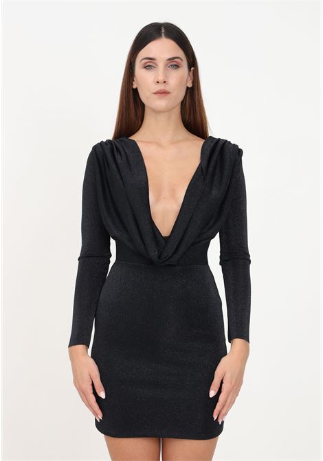 Short black glittery minidress for women with V-neck VALERIA MAZZA | Dresses | 330 ABITO GLITTER051