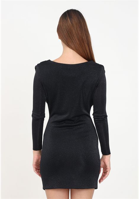Short black glittery minidress for women with V-neck VALERIA MAZZA | Dresses | 330 ABITO GLITTER051
