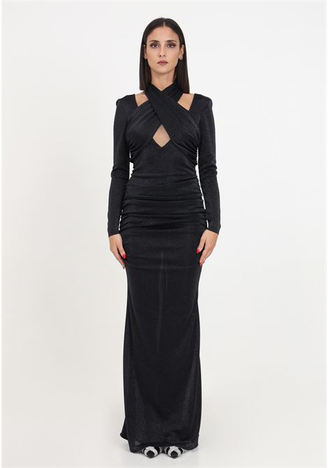 Black glitter dress with cross neck for women VALERIA MAZZA | Dresses | 332 ABITO GLITTER051