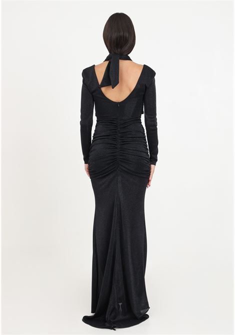 Black glitter dress with cross neck for women VALERIA MAZZA | Dresses | 332 ABITO GLITTER051