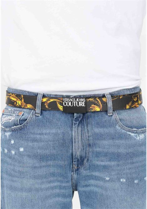 Reversible men's black belt with baroque pattern and logo VERSACE JEANS COUTURE | Belts | 73YA6F01ZP182G89