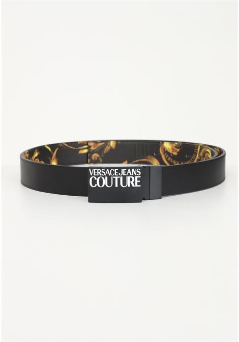 Black reversible men's belt with baroque pattern and logo VERSACE JEANS COUTURE | Belt | 73YA6F01ZP182G89