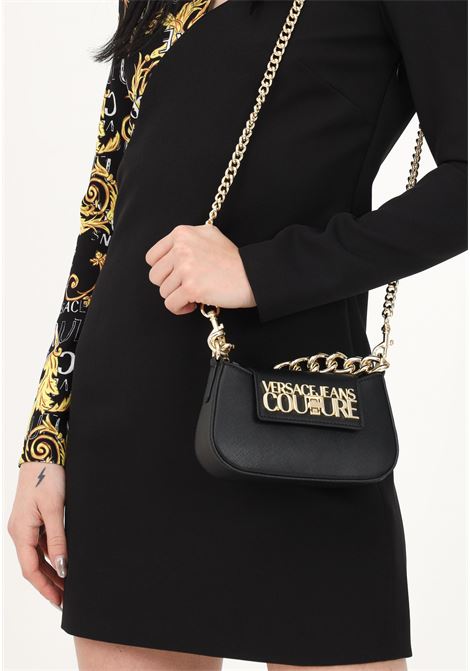 Black casual handbag for women with plated lettering logo VERSACE JEANS COUTURE | Bag | 74VA4BL4ZS467899