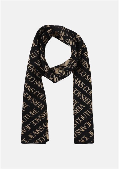 Black and gold scarf with all-over logo for women VERSACE JEANS COUTURE | Scarves | 75GA2H52ZG024G89