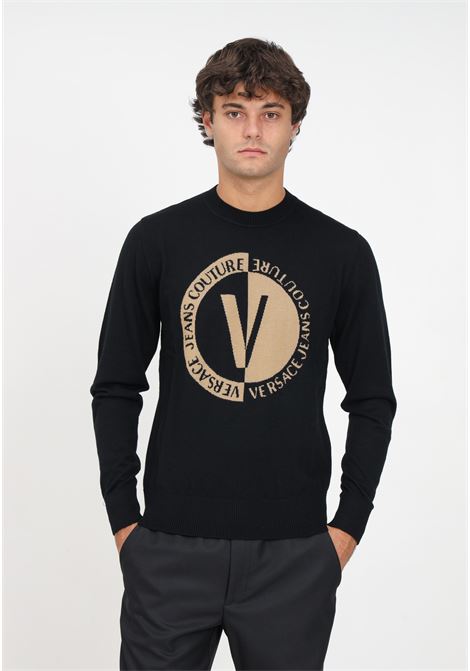 Black pullover with men's logo VERSACE JEANS COUTURE | Knitwear | 75GAFM02CM16HK42