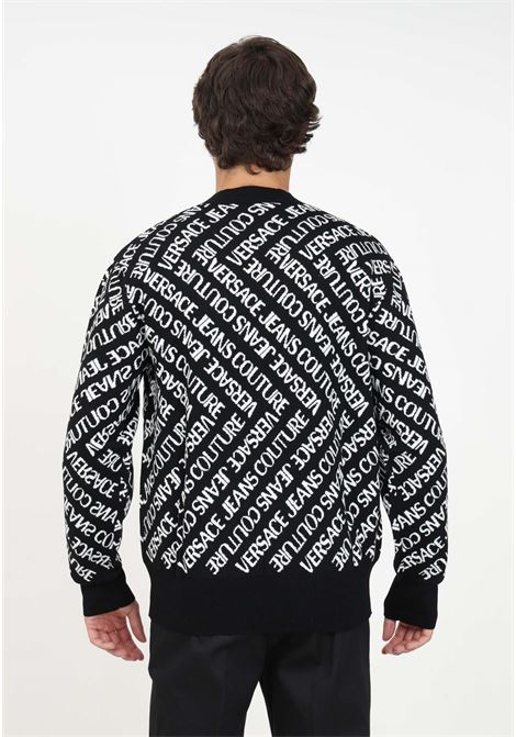 Black sweater with all-over logo for men VERSACE JEANS COUTURE | Knitwear | 75GAFM11CM29NA0E