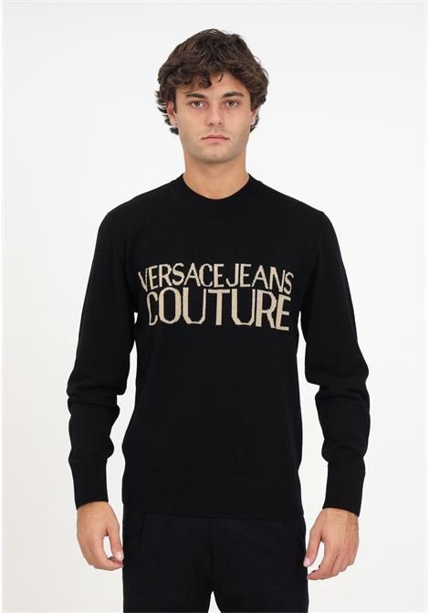 Pullover nero con logo lettering da uomo VERSACE JEANS COUTURE | Maglieria | 75GAFML1CM31HK42