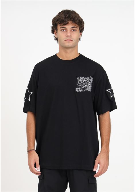 Black graffiti t-shirt with logo for men VERSACE JEANS COUTURE | T-shirt | 75GAH6O2J0005899