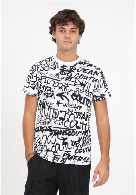 T-shirt bianca con graffiti neri da uomo VERSACE JEANS COUTURE | T-shirt | 75GAH6S0JS211003