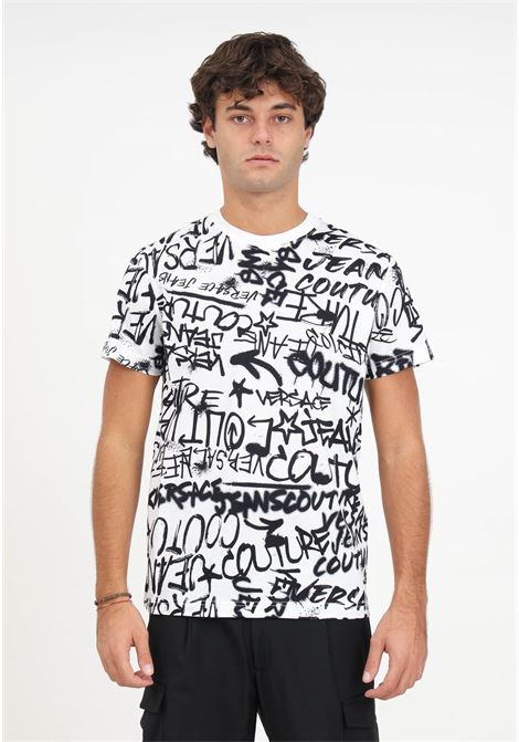 T-shirt bianca con graffiti neri da uomo VERSACE JEANS COUTURE | T-shirt | 75GAH6S0JS211003