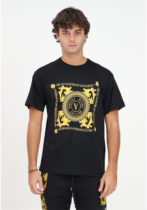 Black T-shirt with men's print VERSACE JEANS COUTURE | T-shirt | 75GAHF07CJ00FG89