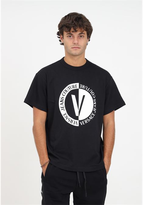 Black logo t-shirt for men VERSACE JEANS COUTURE | T-shirt | 75GAHG05CJ01G899