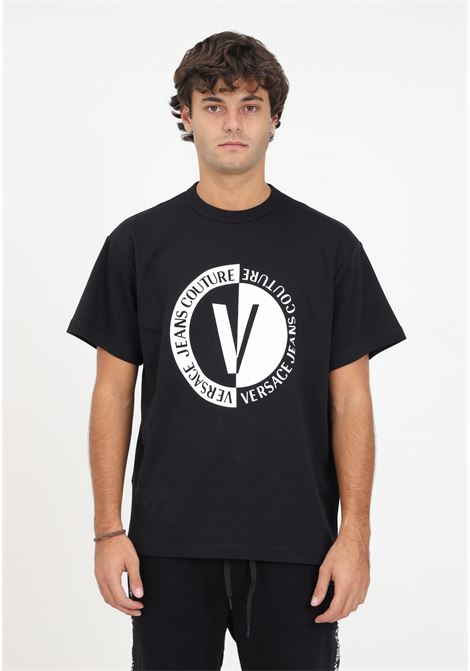 T-shirt nera con logo da uomo VERSACE JEANS COUTURE | T-shirt | 75GAHG05CJ01G899