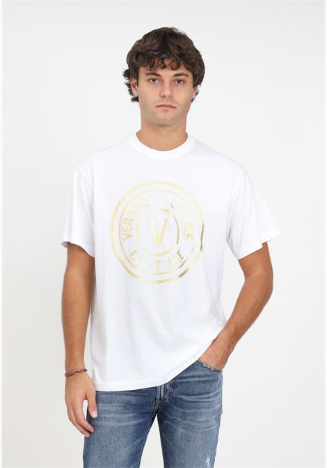 White t-shirt with logo print for men VERSACE JEANS COUTURE | T-shirt | 75GAHT05CJ00TG03