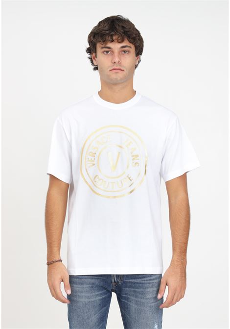 T-shirt bianca con stampa logo da uomo VERSACE JEANS COUTURE | T-shirt | 75GAHT05CJ00TG03