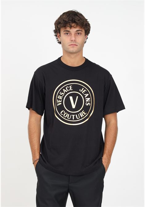 T-shirt nera con stampa logo da uomo VERSACE JEANS COUTURE | T-shirt | 75GAHT05CJ00TG89