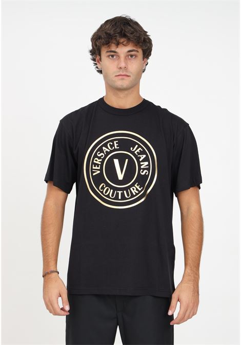 Black T-shirt with men's logo print VERSACE JEANS COUTURE | T-shirt | 75GAHT05CJ00TG89