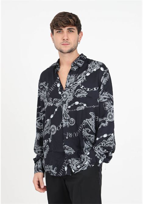 Black shirt with chain couture print for men VERSACE JEANS COUTURE | Shirt | 75GAL2R0NS298899