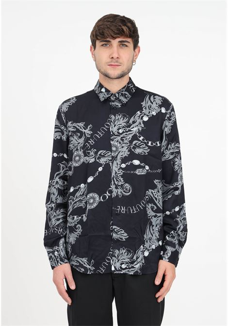 Camicia nera con stampa chain couture da uomo VERSACE JEANS COUTURE | Camicie | 75GAL2R0NS298899