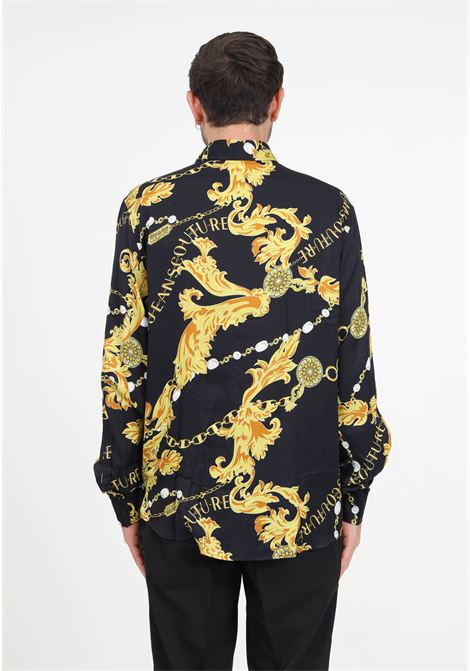 Camicia nera e oro con stampa chain couture da uomo VERSACE JEANS COUTURE | Camicie | 75GAL2R0NS298G89