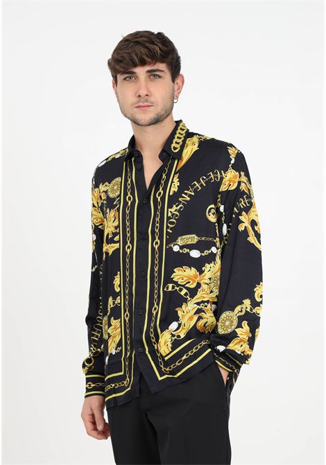 Black and yellow shirt with Chain Couture pattern for men VERSACE JEANS COUTURE | Shirt | 75GAL2RCNS315G89
