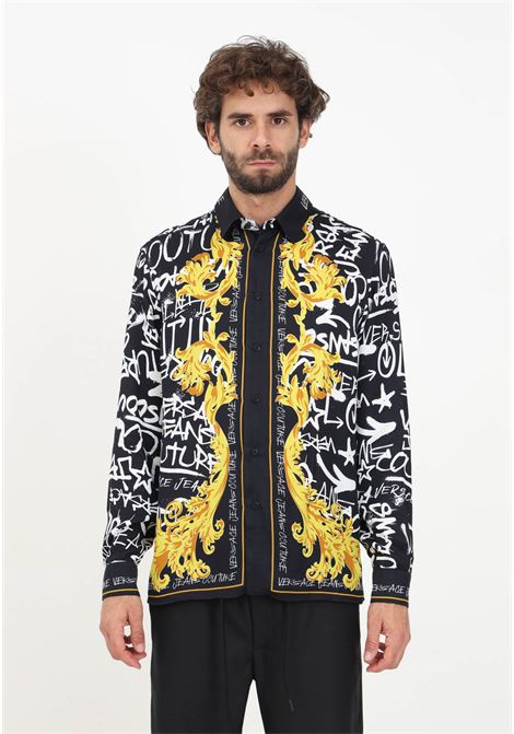 Black shirt with baroque pattern for men VERSACE JEANS COUTURE | Shirt | 75GAL2RGNS316G89