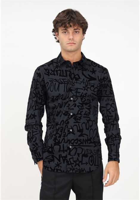 Black shirt with graffiti print for men VERSACE JEANS COUTURE | Shirt | 75GAL2S0NS303899