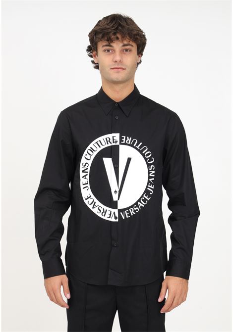 Black shirt with print on the front for men VERSACE JEANS COUTURE | Shirt | 75GALYR0CN002899