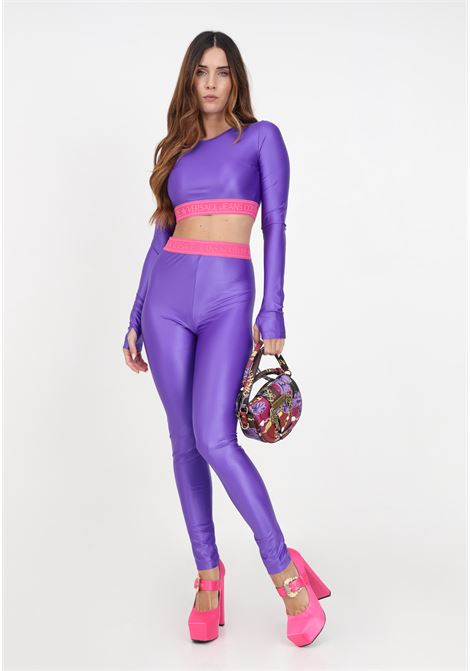 Purple leggings with logoed band for women VERSACE JEANS COUTURE | Leggings | 75HAC101J0062307