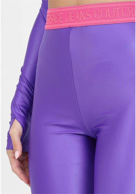 Purple leggings with logoed band for women VERSACE JEANS COUTURE | Leggings | 75HAC101J0062307
