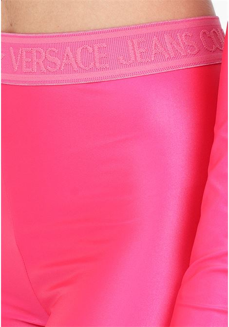 Fluorescent pink leggings with logoed band for women VERSACE JEANS COUTURE | Leggings | 75HAC101J0062406