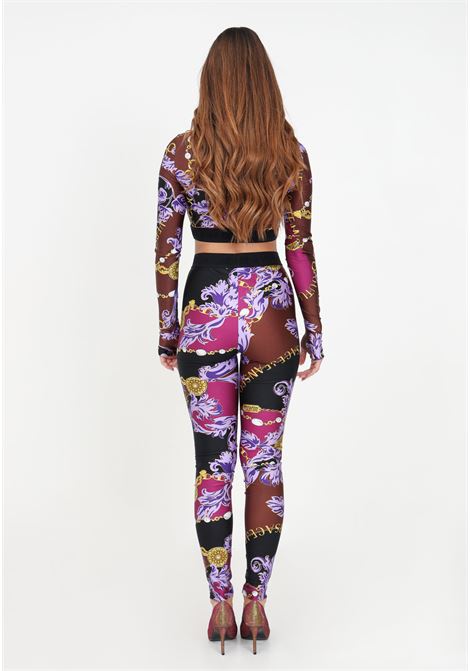 Burgundy leggings with chain print for women VERSACE JEANS COUTURE | Leggings | 75HAC101JS203G51