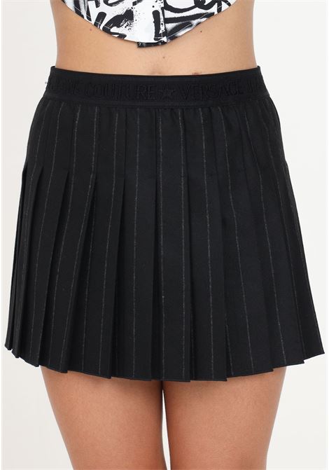 Black pleated mini skirt with logo for women VERSACE JEANS COUTURE | Skirts | 75HAE800N0219899