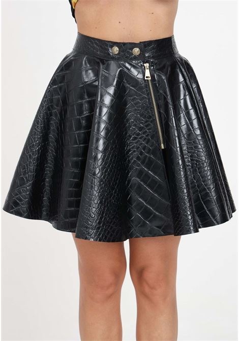 Black crocodile effect skirt for women VERSACE JEANS COUTURE | Skirts | 75HAE802N0221899