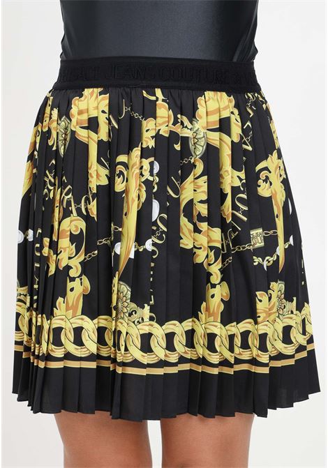 Black and gold pleated skirt with baroque pattern for women VERSACE JEANS COUTURE | Skirts | 75HAE8A0NS313G89