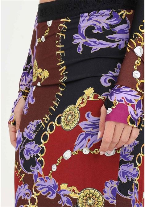 Long burgundy skirt with chain print for women VERSACE JEANS COUTURE | Skirts | 75HAE8A6JS204G51