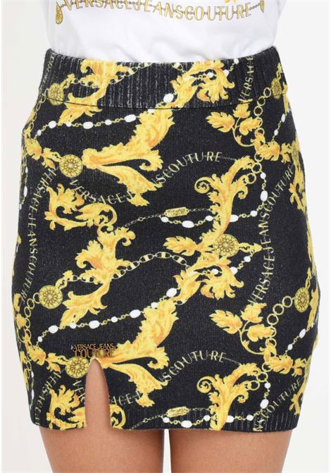 Black skirt with all-over chain couture print for women VERSACE JEANS COUTURE | Skirts | 75HAEM41CM34NG89
