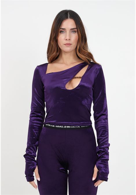 Short purple cut-out velvet sweater for women VERSACE JEANS COUTURE | Knitwear | 75HAH605N0225308