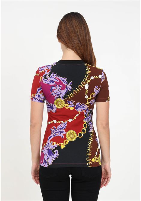 T-shirt borgogna con fantasia chain couture da donna VERSACE JEANS COUTURE | T-shirt | 75HAH608JS214G51