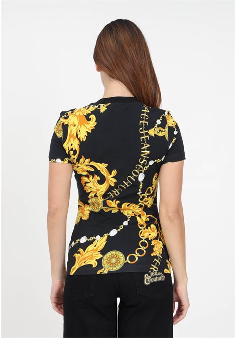 T-shirt nera con fantasia chain couture da donna VERSACE JEANS COUTURE | T-shirt | 75HAH608JS214G89