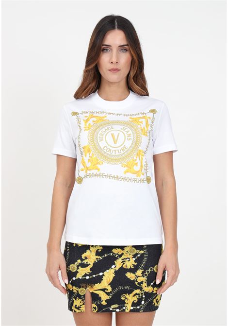 White t-shirt with logo print for women VERSACE JEANS COUTURE | T-shirt | 75HAHF07CJ00FG03