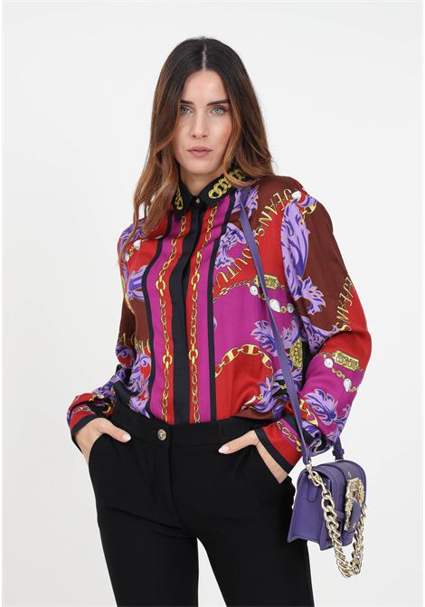 Camicia borgogna con fantasia chain da donna VERSACE JEANS COUTURE | Camicie | 75HAL2P2NS346G51