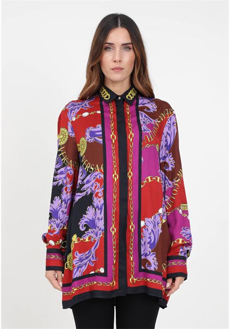Camicia borgogna con fantasia chain da donna VERSACE JEANS COUTURE | Camicie | 75HAL2P2NS346G51