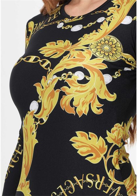 Body nero e giallo a maniche lunghe con stampa chain couture da donna VERSACE JEANS COUTURE | Body | 75HAM221JS203G89