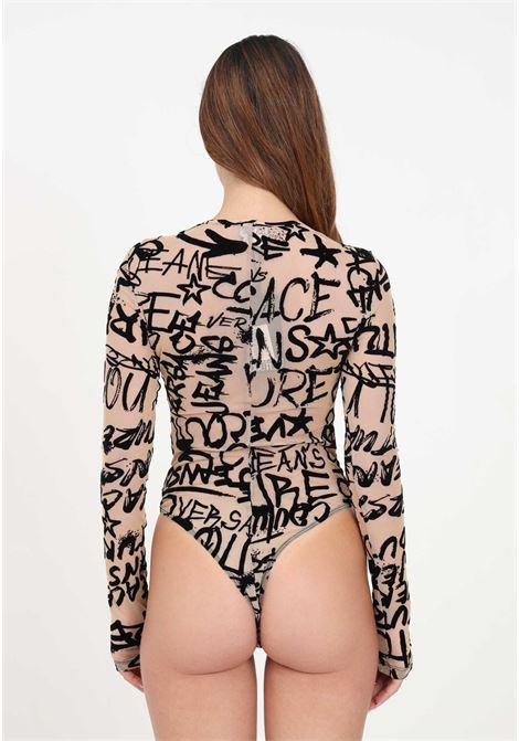 Body beige trasparente con fantasia graffiti da donna VERSACE JEANS COUTURE | Body | 75HAM221JS215720